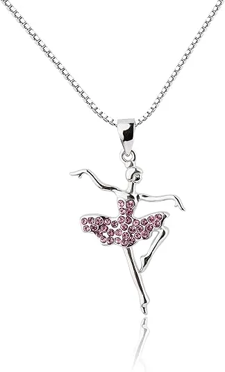 Cherished Moments Sterling Silver Pink CZ Ballerina Dancer Necklace for Toddlers, Little Girls, Kids, or Teens