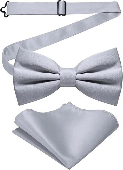 JEMYGINS Solid Color Pre-tied Bow Tie and Pocket Square Set for Men