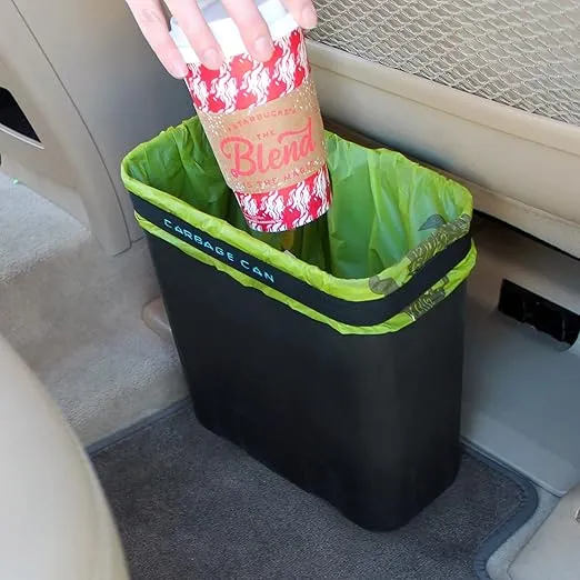 Premium Car Trash Can with Floor Mat Clip and Bag Securement Band | Keep Car Tidy with This 100% Water-Proof Car Trash Bin | Durable Car Garbage Can Suitable for Any Place in Your Vehicle