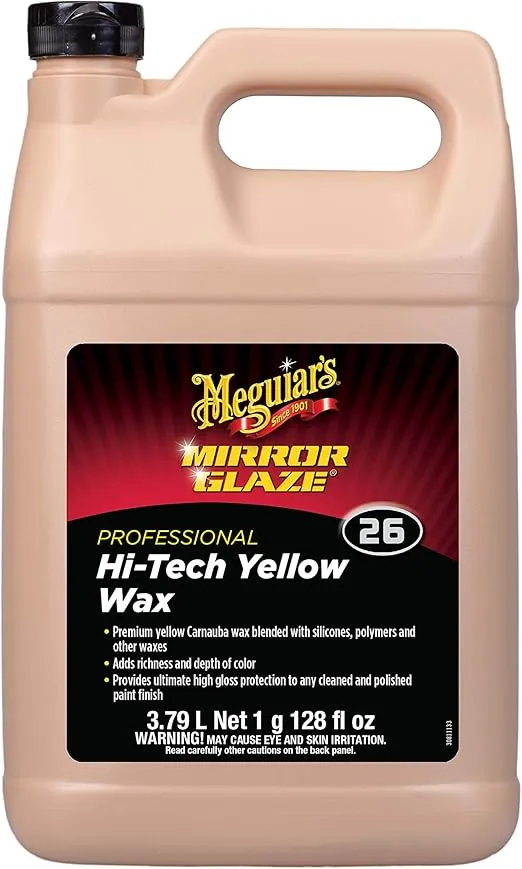 Meguiar’s Professional Hi-Tech Yellow Wax M2601 - Pro Yellow Carnauba Wax with a Deep Gloss & Shine and a Long-Lasting Protection, Easy to Use Liquid Wax with Professional Results, 1 Gal, 128 Oz