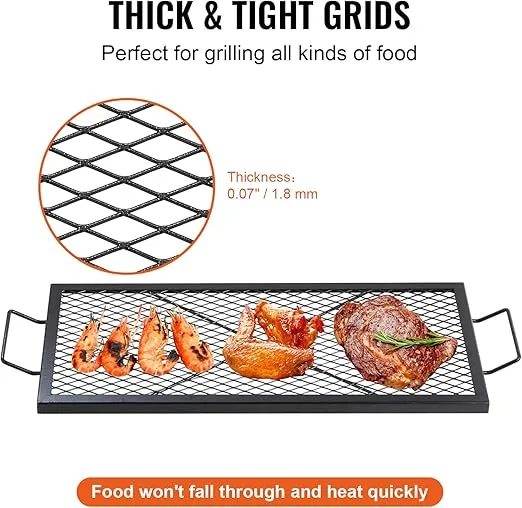 VEVOR X-Marks Fire Pit Grill Grate, Rectangle Cooking Grate, Heavy Duty Steel Campfire BBQ Grill Grid with Handle & Support X Wire, Portable Camping Cookware for Outside Party Gathering, 32 Inch Black