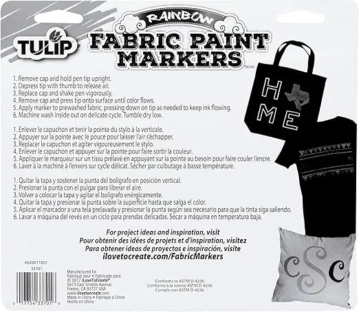 TULIP-33701 Fabric Paint Markers Rainbow 15 Pack, for Permanent Color on Fabric, Wood, Rocks