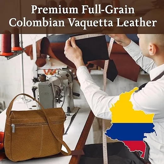 Le Donne Leather Full Flap Over Shoulder Bag, Premium Full-Grain Colombian Vaquetta Leather Crossbody, 13" x 10" x4"