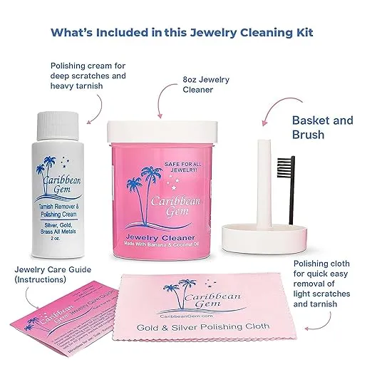 All Purpose Jewelry Cleaner Kit w/8oz Cleaning Solution, Basket & Brush - Jewelry Cleaner Kit for Gold, Silver, Diamonds, Rings, Gems & Precious Stones