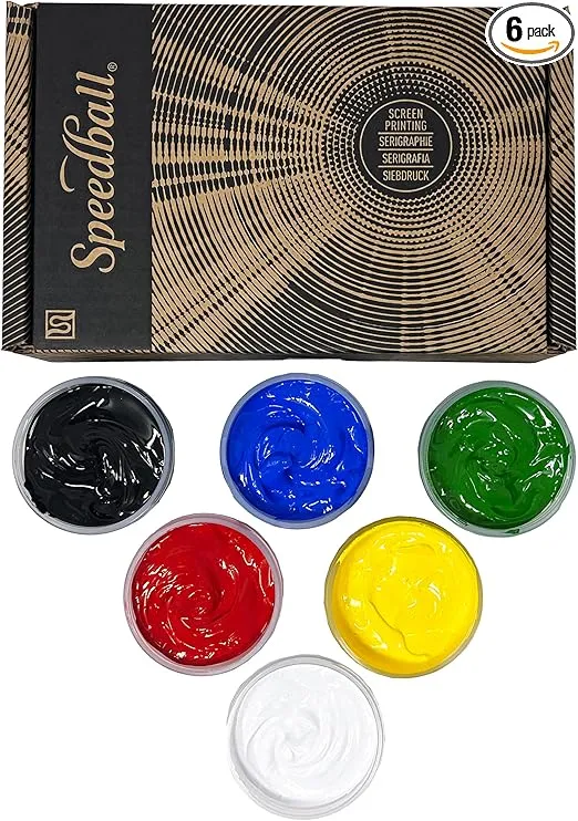 Speedball Flex Fabric Screen Printing Ink Set, 6-Colors, 4-Ounce for T-Shirt and Silkscreen Printmaking, New for 2023