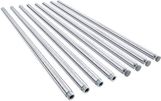 82" Long Wire Shelving Pole, 1" Pole Diameter 1.2 mm Pole Thickness, Chrome, 4-Pack