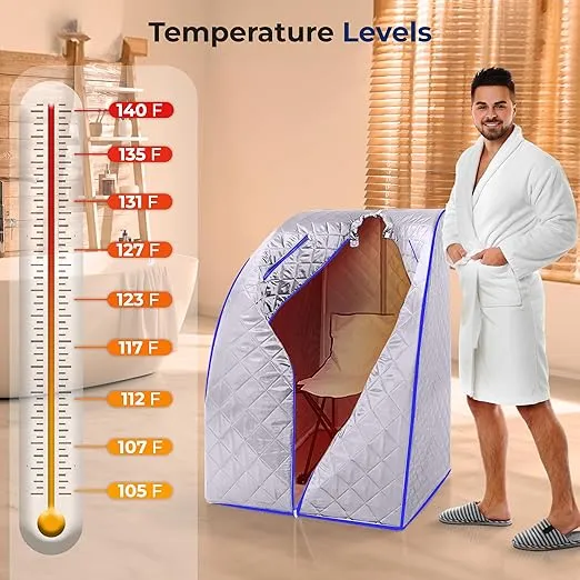 SereneLife Portable Sauna for Home, Infrared Sauna Tent with Heated Foot Pad and Folding Chair, Compact Personal Detox Sauna, Remote Control In-Home Spa, 38" x 32” - (Silver)