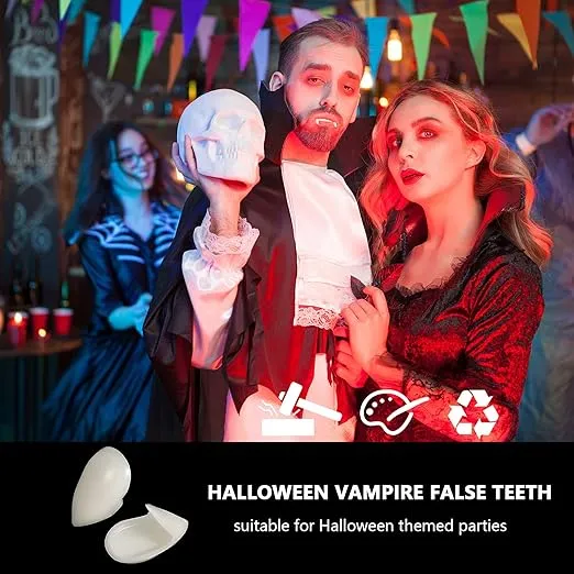Zhanmai 4 Pairs Vampire Fangs Fake with Adhesive Halloween Cosplay Props White Horror False Teeth Party Favors Accessories