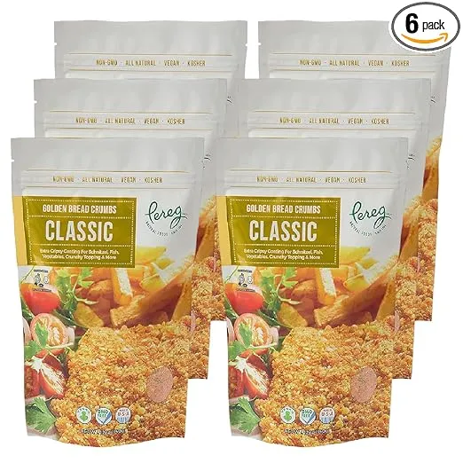 Pereg Bread Crumbs Classic (12 Oz x 6 Pack) – Crispy Breadcrumbs for Coating & Stuffing - Coat Burger, Schnitzel, Vegetables, Meatballs - Kosher Certified - Resealable Packaging
