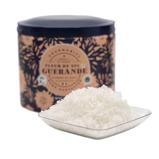 Gourmanity Fleur De Sel De Guerande, Premium Hand Harvested Finishing Salt - Authentic French Sea Sel, Ideal for Gourmet Cooking, Baking and Seasoning, 4.4 oz