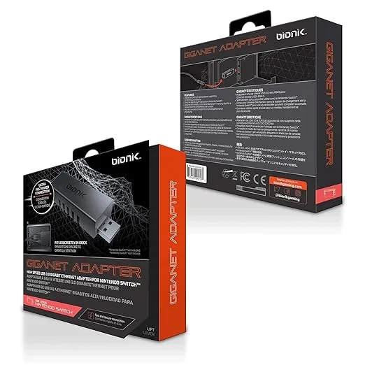 Bionik Giganet Adapter USB 3.0 to Wired Ethernet: Compatible with Nintendo Switch, Fully Hidden In-Dock Size, Gigabit 10/100/1000 LAN Port, High Airflow Grill Pattern