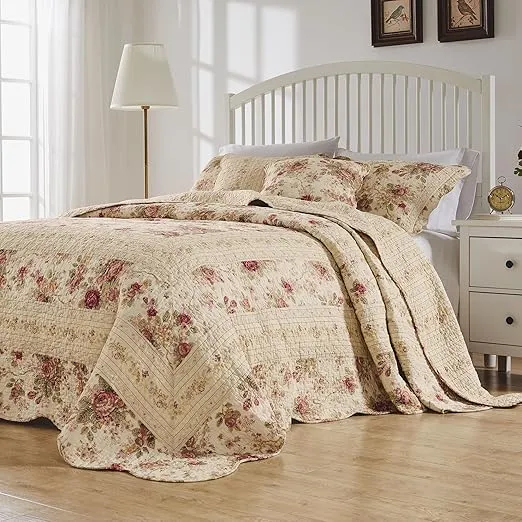 Greenland Home Antique Rose 100% Cotton Heirloom-Quality Bedspread Set, 3-Piece King, Ecru
