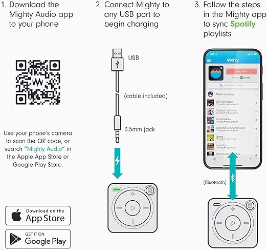 Mighty 3 Musikplayer für Spotify und Amazon Music - Kompatibel mit Bluetooth & kabelgebundenen Kopfhörern - Speicher für über 1.000 Songs - Bildschirmfreier Musikspieler (Rot)