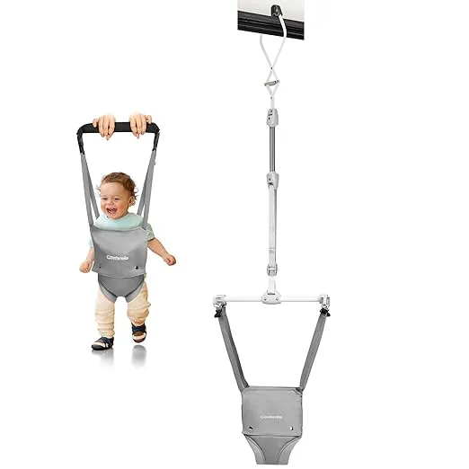 Cowiewie 2 in 1 Baby Door Jumper w/Baby Walking Harness Function, Baby Jumper with Door Clamp Adjustable Strap and Seat, Gray