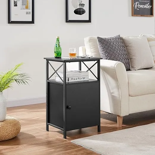 VECELO Night Stand,Square End Side Table with Drawer and Storage Space for Living Room,Bedroom (End Tables, Matte Black/Set of 2)