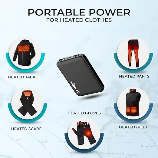 Vida IT 2-Pack Ultra Compact Power Bank Battery Pack for Heated Vest Jacket Coat Scarf Socks, 5000mAh USB Power Pack Portable Charger for iPhone Samsung Android Phone, Lightweight and Small 2A 5V DC