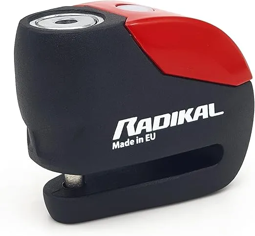 RADIKAL RK9 Disc Lock Alarm 120db ON Button, More Visible, Warning Fonction, 100% Waterproof, Full Metal, Universal Anti Theft Wheel Brake Lock for Motorcycle, Scooter, Bike, Electric Scooter, Bicycle