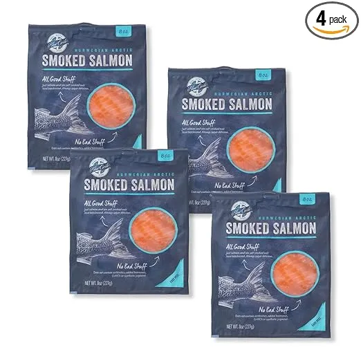 Hardwood Cold Smoked Norwegian Salmon from Blue Circle Foods | Sustainable, Thinly Sliced, Rich in omega-3s (4 Packs / 2lbs)