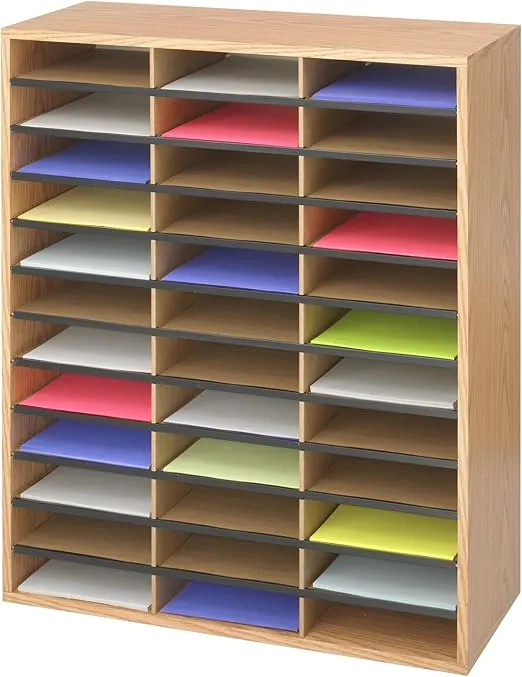 Safco Wooden Paper and Mail Organizer for Home Office and Classroom, 36 Letter-Size Compartments, Medium Oak