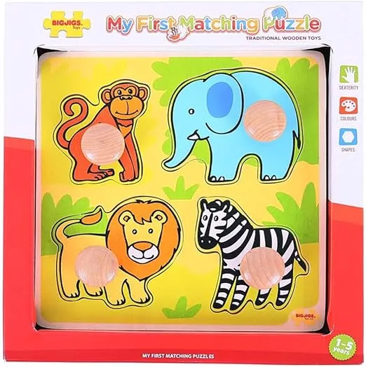 Bigjigs Toys Wooden Peg Puzzle Safari - Quality Peg Puzzle for 1 Year Old, Fine Motor Skills Toys for Babies & Toddlers, First Animal Jigsaw Puzzle