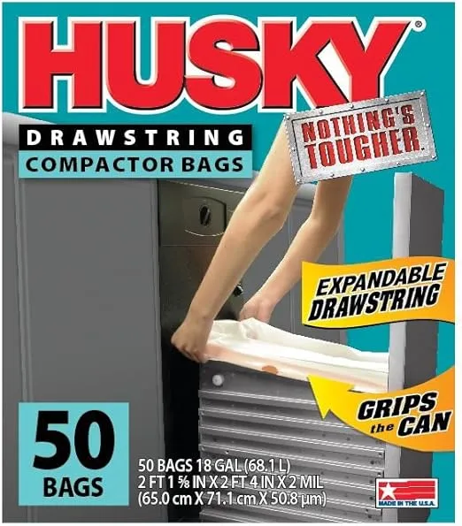 Poly-America HK18XDS050W Trash Compactor Bag, 18 Gallon, White, Pack of Two