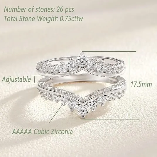 Wuziwen Wedding Guard Ring Enhancers for Engagement Rings Womens CZ 925 Sterling Silver Size 5-12
