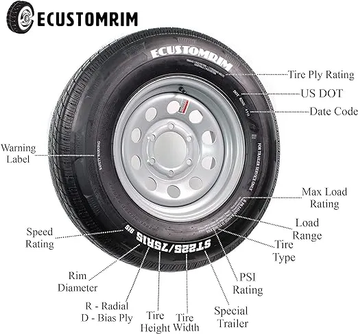 eCustomrim 2-Pack Trailer Tires On Rims 4.80-12 480-12 4.80 X 12 Load Range B 5 Lug Wheel White Spoke - 2 Year Warranty w/Free Roadside