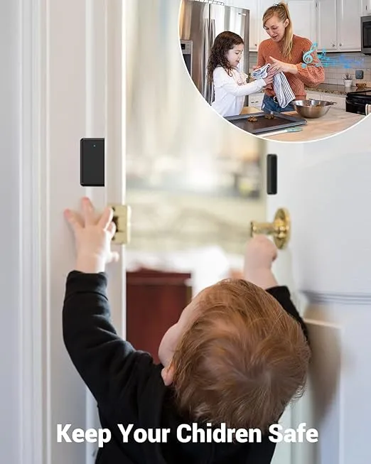 BITIWEND Door Chime, Wireless Door Alarm Contact Sensor Doobell with 600ft Range 58 Chimes Adjustable Volume Mute Mode LED Indicators 2 Plug-in Receiver 4 Door Sensors for Office/Home/Store