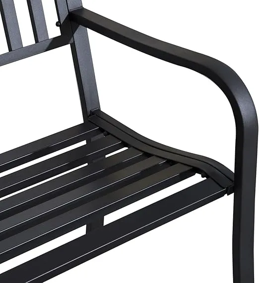Outsunny 50" Outdoor Garden Bench, Patio Bench with Slatted Seat, Metal Porch Bench for Backyard, Poolside, Lawn, Black