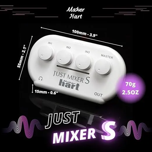 Maker hart JUST Mixer S Portable 3 Channels Stereo IN Mini Audio Mixer/2 Stereo Output/Battery/USB Power/3C Device