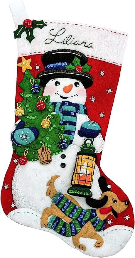 Classic Snowman 18" Felt Christmas Stocking Kit, DIY, Sequins, Beads, Embellishments. All Components Included to Make The Christmas Stocking kit.