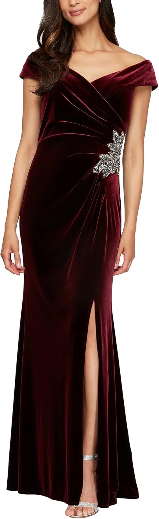 Alex Evenings Women's Long Off The Shoulder Fit and Flare Dress