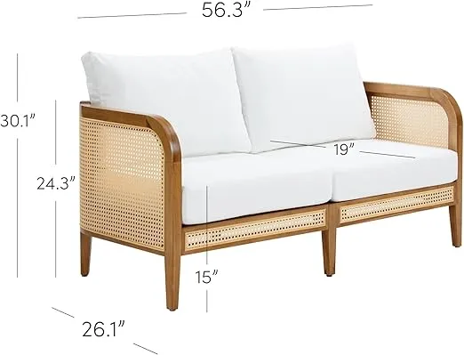 Nathan James Twila Bohemian Outdoor Loveseat, Rattan Patio Sofa with Solid Wood Frame, Light Acacia
