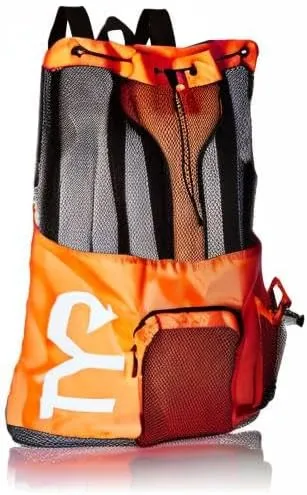 TYR Big Mesh Mummy Backpack For Wet Swimming, Gym, and Workout Gear , Orange