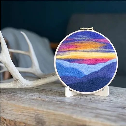 Needle Felting Craft Kit with Video Instructions | Mountain Sunset Landscape in 7-inch Hoop | Painting with Wool | for Beginner to Experienced Adults & Teens | Create A Beautiful Work of Art