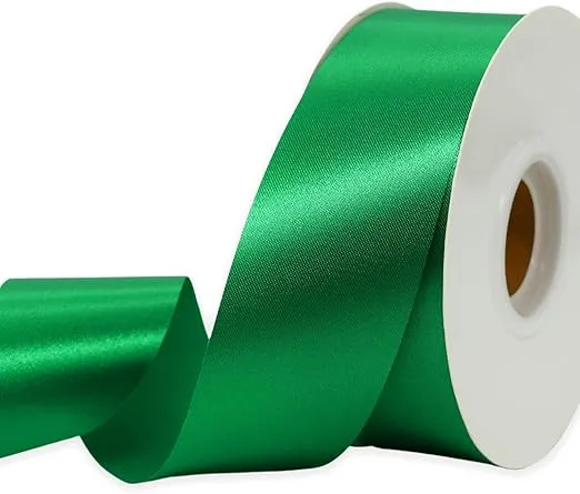Green Ribbon 1-1/2 Inch x 50 Yards Satin Ribbon Single Face Ribbon for Crafts, Gift Wrapping, Floral Bouquet, Weddings, and Decorations, with Spool