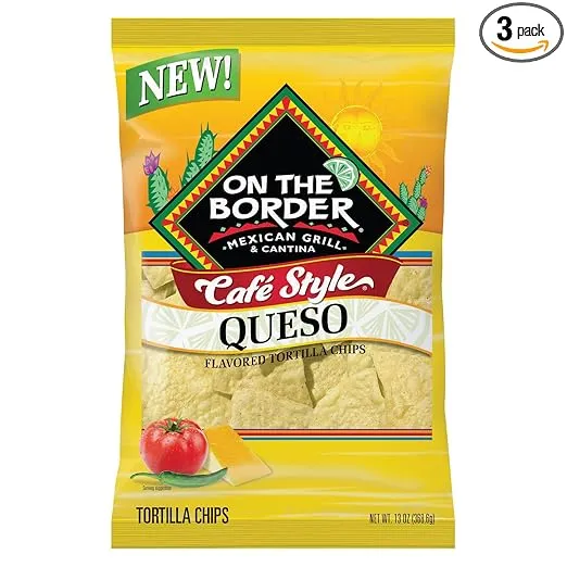 On The Border Cafe Style Tortilla Chips Queso 13 oz (Pack of 3)