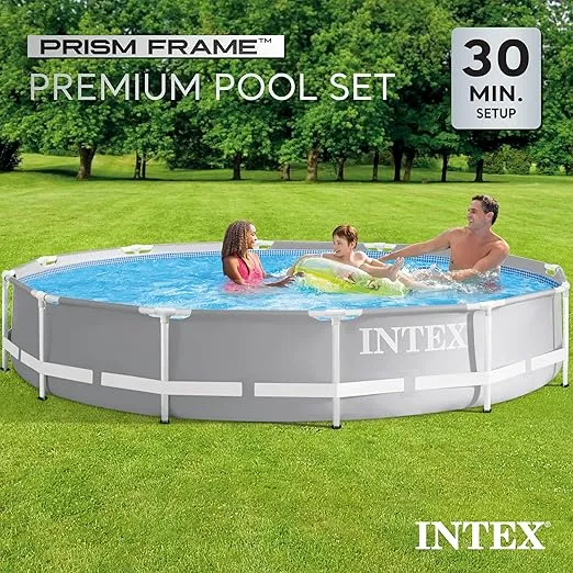 Intex 26710EH Prism Frame Premium Above Ground Swimming Pool: 12ft x 30in – SuperTough Puncture Resistant – Rust Resistant – Easy Assemble – 1718 Gallon Capacity – Pool Only