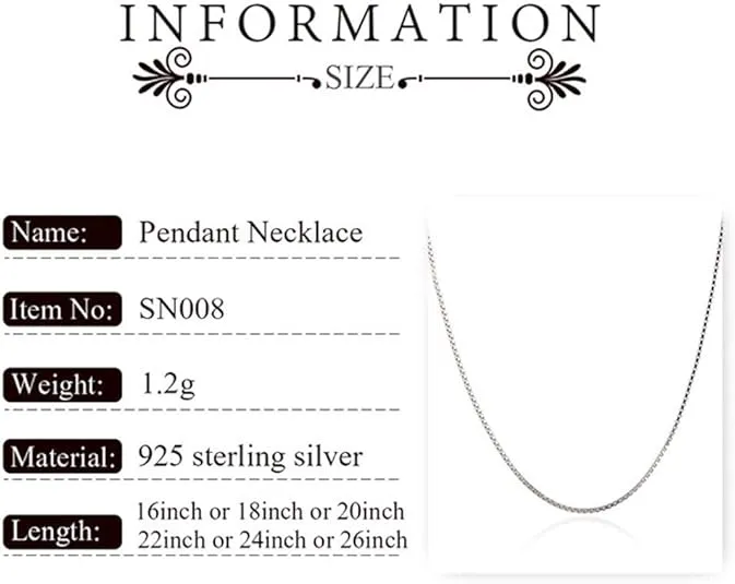 925 Sterling Silver Box Chain Necklace for Women, Design Strong Thin Chain for DIY Jewelry Making