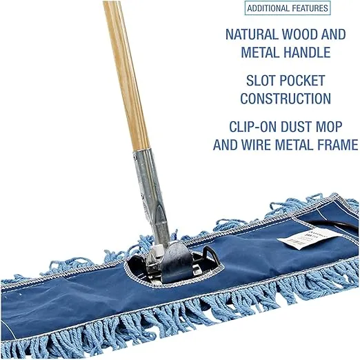 Boardwalk HL245BSPC Looped-End Dust Mop Kit 24 x 5 60-Inch Metal/Wood Handle Blue/Natural