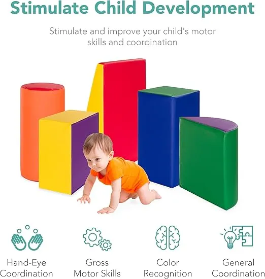 Best Choice Products 5-Piece Kids Climb & Crawl Soft Foam Block Activity Play Structures for Child Development, Color Coordination, Motor Skills - Multicolor
