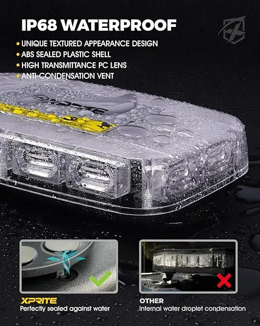 Xprite Upgraded 12" 72LED Rooftop Mini Strobe Lights, Emergency Safety Flashing Beacon Light bar with Magnetic Base for 12V-24V Construction Vehicles, Trucks, Snow Plow, Postal Car (Blue)