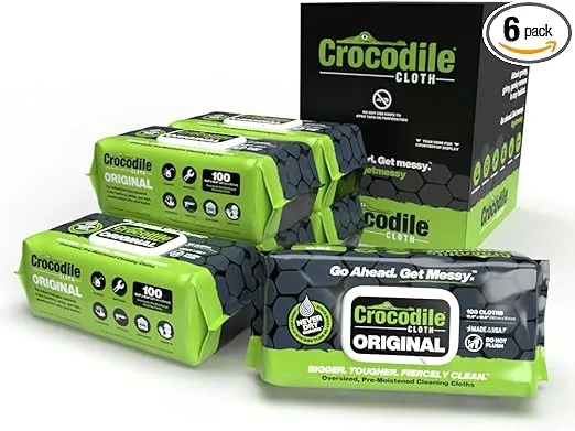 Crocodile Cloth Industrial Hand & Tool Cleaning Wipes - Heavy-Duty 10" x 15" Size Multi-Surface Cleaning Wipes, 100 Count Per Package. Water Based Solution with Extreme Cleaning Power. Safe on Skin.