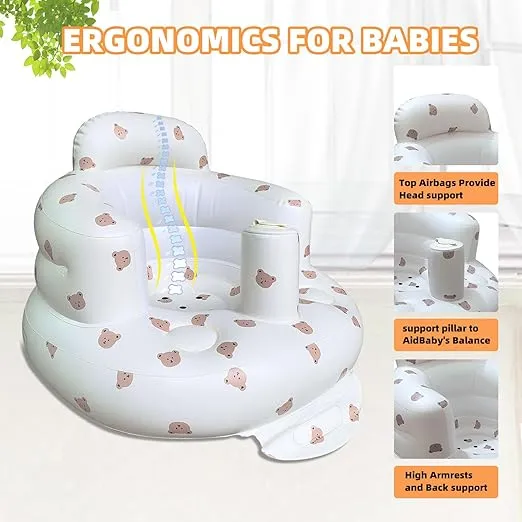 Inflatable Baby Seat for Babies 3-36 Months, Built in Air Pump Baby Chair Sit Me up Floor Seat for Baby, Bumbo Seat for Learning to Sit, Feeding, Camping (Bear)
