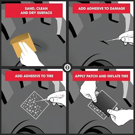 GlueTread Sidewall Tire Repair Kit | Patch Sidewall of Your Tire | Kit Includes (1) 4"x4.5"x3/16 Patch (4) Pieces of Sandpaper, Adhesive & Instructions | Atv Tire Repair Kit for Off-Road use Only