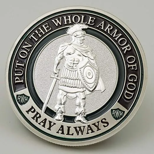 Armor of God Challenge Coin - Collectors Medallion - Antique Silver,