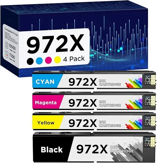 972X Ink Cartridges Compatible with 972X 972A 972 Ink Cartridges High Yield Work for HP Color PageWide Pro 477dw 477dn 577dw 452dn 577dw 552dn P55250dw Printer (B/C/M/Y, 4 Pack)