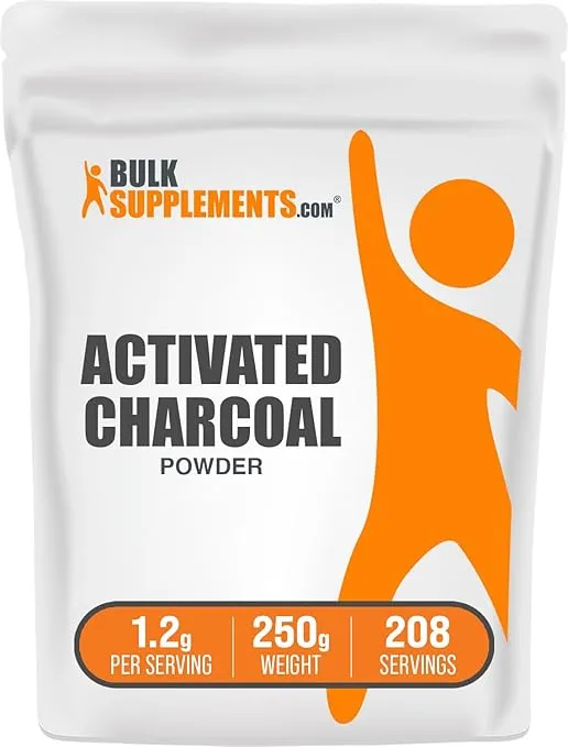 BulkSupplements.com Activated Charcoal Powder - from Coconut Charcoal, Charcoal Powder for Teeth Whitening - Vegan & Gluten Free - 1200mg per Serving, 250g (8.8 oz) (Pack of 1)