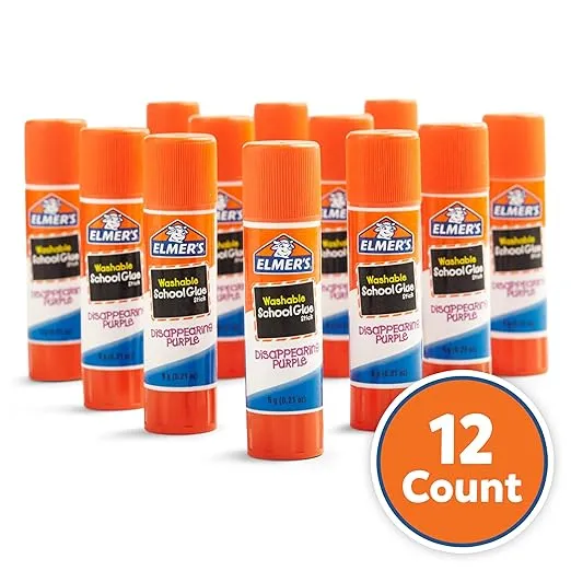 Elmer's Disappearing Purple School Glue Sticks, Washable, 6 Grams, 12 Count