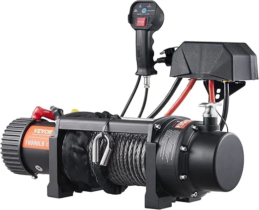 VEVOR Electric Winch, 12V 10,000 lb Load Capacity Nylon Rope Winch, IP67 7/20” x 85ft ATV Winch with Wireless Handheld Remote & Hawse Fairlead for Towing Jeep Off-Road SUV Truck Car Trailer Boat